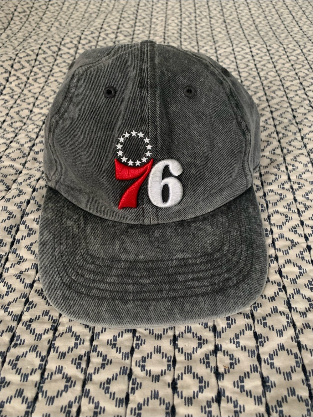 Philadelphia 76ers black denim strap back hat